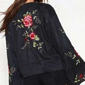 Nasty Gal vegan suede embroidered kimono NWT…